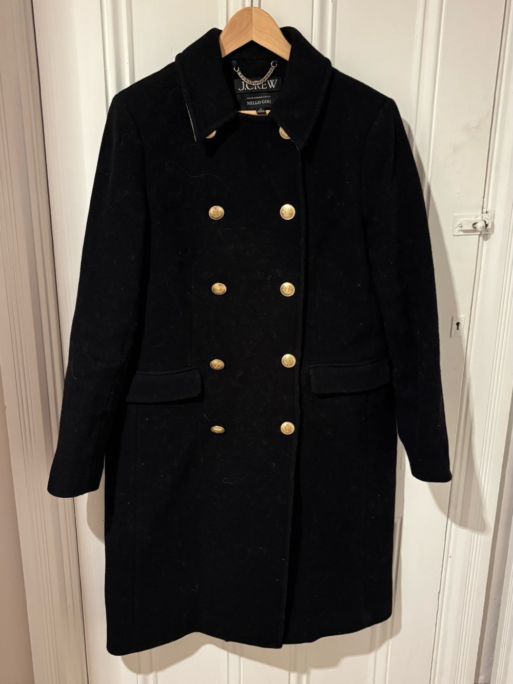 J. Crew Black Nello Gori Double-Breasted Stadium Peacoat with Gold Buttons